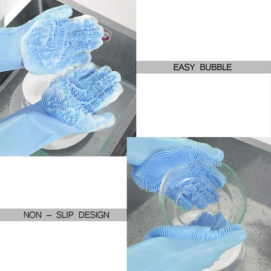 Magic Reusable Silicone Gloves with Wash Scrubber, Heat Resistant, for Cleaning, Household, Dish Washing.