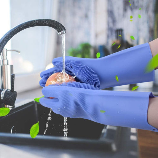 Magic Reusable Silicone Gloves with Wash Scrubber, Heat Resistant, for Cleaning, Household, Dish Washing.